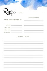 Blank Recipe Book Printable Blue Abstract Template