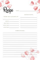 Blank Recipe Book background with flowers red
