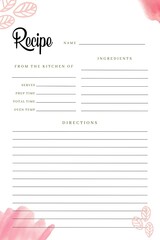 Blank Recipe Book Floral Template, Blank Pages Sheet Organizer Binder, Leaf background