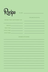 Blank Recipe Book Green Template, Green Pages Sheet Organizer Binder