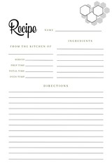 Blank Recipe Book Printable Geometric Template, Pages Sheet Organizer Binder, Kitchen Cookbook