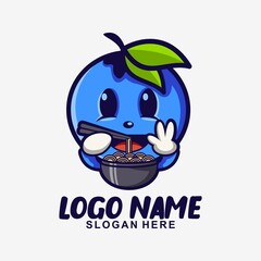   blueberry is eating ramen art logo design