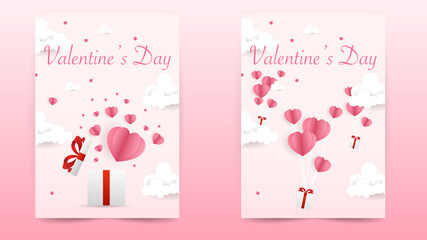 Gift with paper pink heart in Valentine's Day on pink background , Flat Modern design , illustration Vector EPS 10