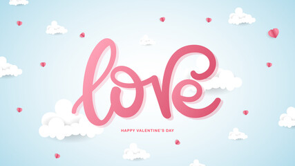 Love handwriting with cloud in  Valentine's Day on blue background , Flat Modern design , illustration Vector EPS 10