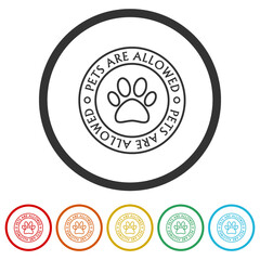 Pets Are Allowed Sign Icon isolated on white background, color set