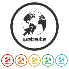 Website word sign isolated on white background, color set