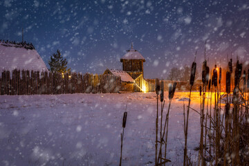 The settlement of Trade Factory in Pruszcz Gdanski at snowy winter, Poland.