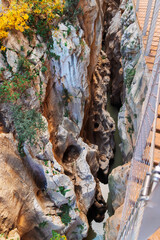 Caminito del Rey walking trail , Kings little pathway, Beautiful views of El Chorro Gorge, Ardales, Malaga, Spain.