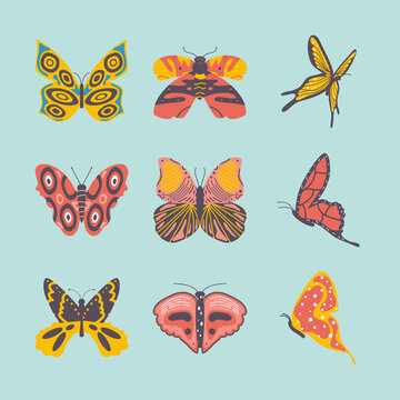 set cartoon butterflies