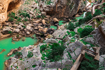 Caminito del Rey walking trail , Kings little pathway, Beautiful views of El Chorro Gorge, Ardales, Malaga, Spain.