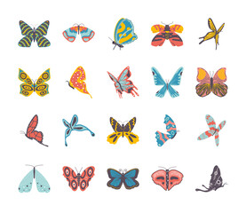 butterflies icons set
