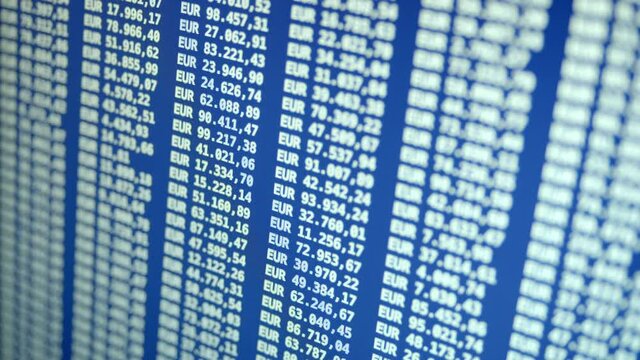 Euros Rows Of Banking Account Balance on Screen Background