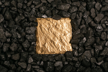 Coal whith gold plate, space for your text