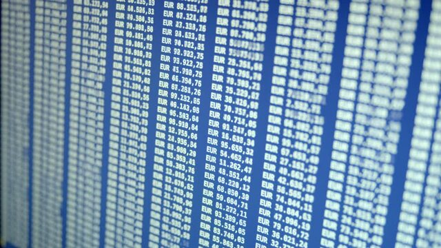 Euros Rows Of Banking Account Balance on Blue Background
