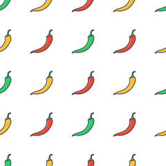Chili Pepper Seamless Pattern On A White Background. Fresh Chili Pepper Vector Illustration
