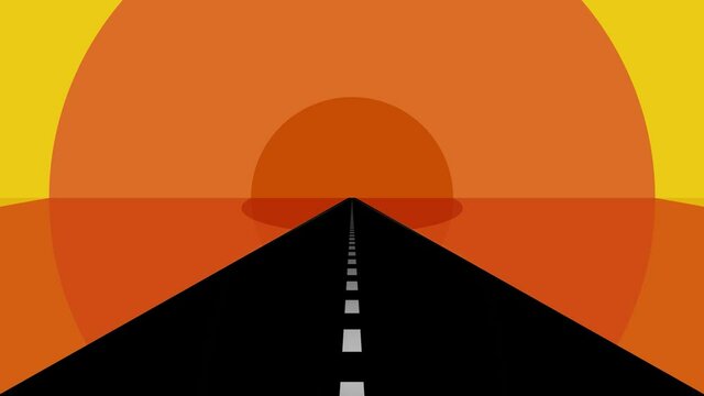 zooming orange yellow circles in horizon like sunrise vanishing leading road. rainbow and pastel color concept. looping pattern animation