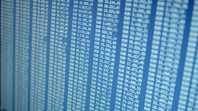 Euros Rows Of Banking Account Balance on Blue Background