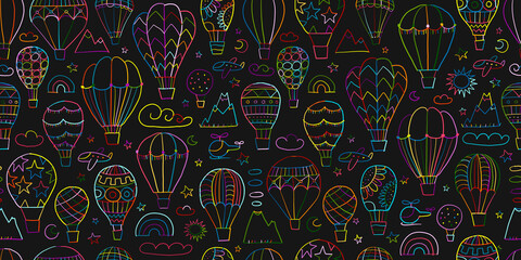 Naklejka premium Colorful Hot Air Balloons Collection. Seamless Pattern for your design