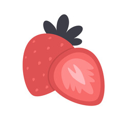 Strawberry and slice of strawberry. Fruits and berries. Romantic, love, Valentines day element. Vector illustration