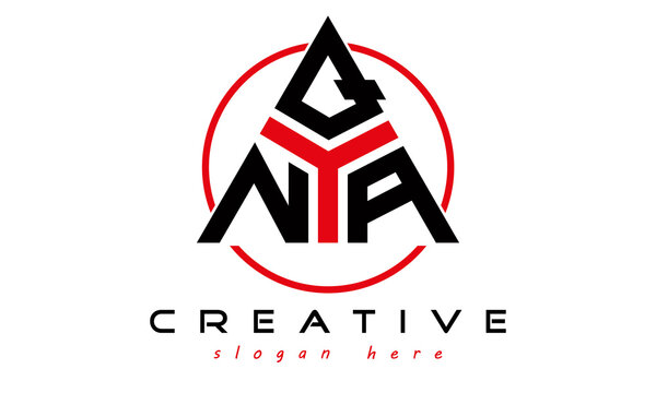 triangle badge with circle NQA letter logo design vector, business logo, icon shape logo, stylish logo template