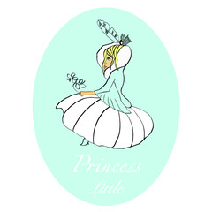 Littel Princess in Blue Colors. Vector Illustration