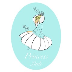 Littel Princess in Blue Colors. Vector Illustration