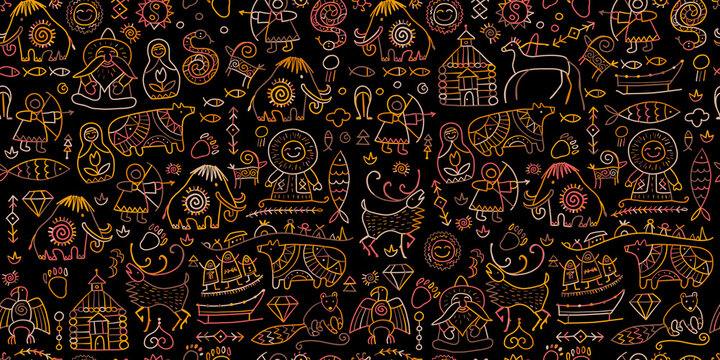 Seamless pattern with North People Lifestyle. Sketch for your design