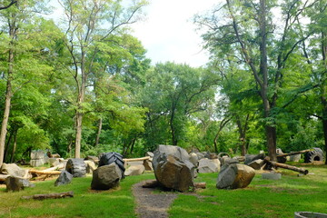 Sports ground for cyclists and stunts. Extreme sport. Walk in the park on a summer sunny day