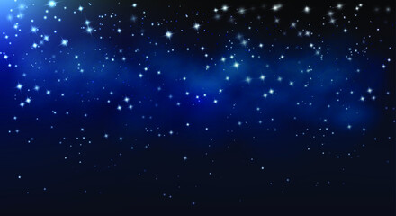 Night sky with stars and the Milky way in the distance. Astronomy background of space and the universe with blue colors.