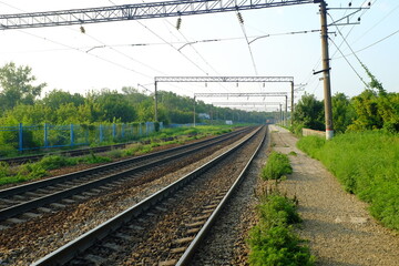 Fototapeta premium Railroad track rails. Empty railroad, rails.