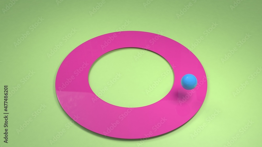 Poster 3d rendering, an abstract composition of geometric shapes and a color combination of saturated shade