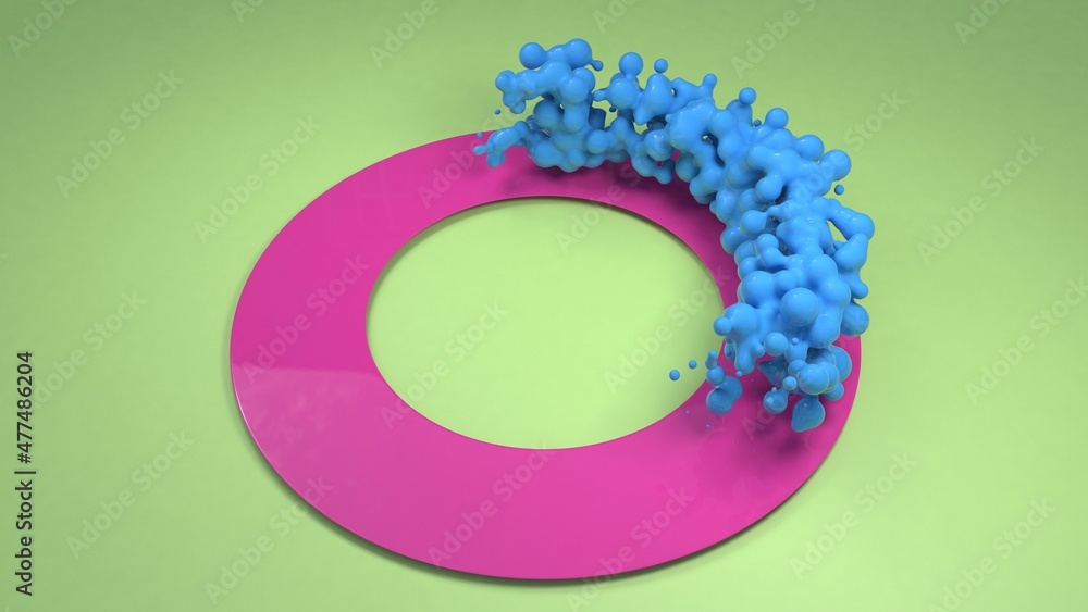 Poster 3d rendering, an abstract composition of geometric shapes and a color combination of saturated shade