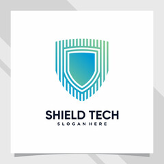 Shield logo design technology for business company or personal with line art and creative concept