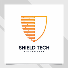 Shield logo design technology for business company or personal with line art and creative concept