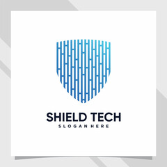 Shield logo design technology for business company or personal with line art style