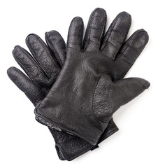 Men's black gloves pair on a white background. Isolated
