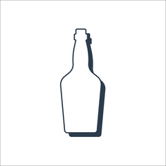 Whiskey bottle. Alcoholic drink for parties and celebrations. Simple black line shapes isolated. Black and white illustration on white background. Flat design style for any purposes