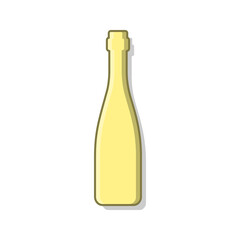 Champagne bottle. Alcoholic drink for parties and celebrations. Simple shape isolated with shadow and light. Colored illustration on white background. Flat design style for any purposes