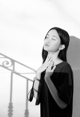 young chinese girl with blue dress