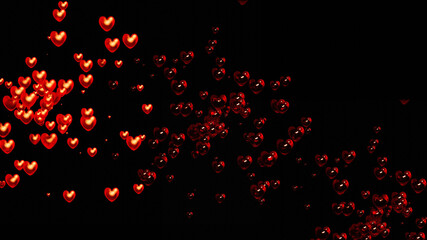 Fototapeta na wymiar Valentine's Day background with red hearts isolated on black. 3d render illustration.