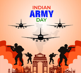 Fototapeta na wymiar Indian Army Day. January 15th. Indian defense day Celebration concept. Template for background, banner, card, poster. vector illustration.