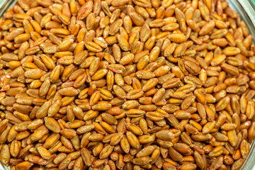 Wheat seeds, cereal seeds with red seed dressing or seed treatment