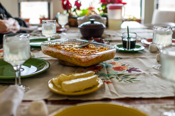 The Dinner Table Christmas Thanksgiving Mac and Cheese Food Table Drink Gather Family Feast Together
