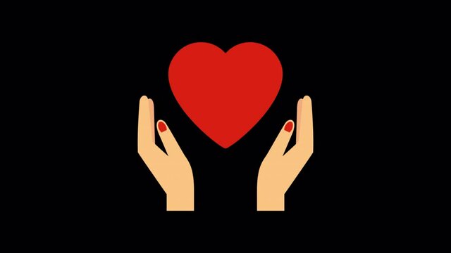 Animated hands holding heart icon designed in flat icon style, valentine's day, and dating concept icon.