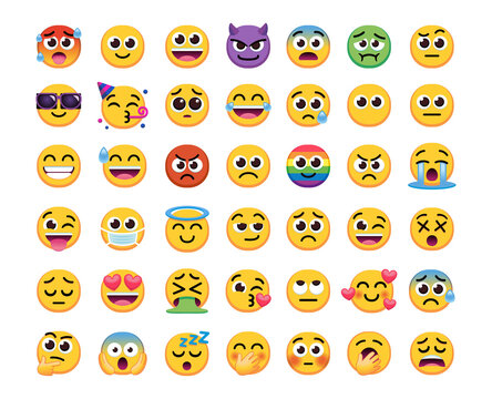 Set of different emoji icons Vector illustration