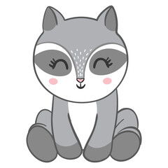 Raccoon cute cartoon animal icon isolated on white background