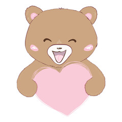 Little teddy bear character isolated on white background