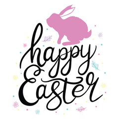 Hand sketched Happy Easter text. Drawn Resurrection Sunday postcard, card, invitation, poster, banner template lettering typography.