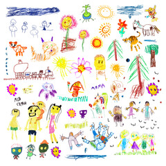 Set of cute children's drawings. Vector illustration