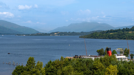 Loch Lomond Steamer and Loch lomond, with Ben lomond in the distance, Scotland